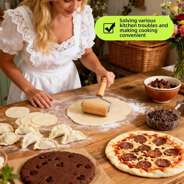 Alt view image 3 of 7 - Pizza Rolling Pin, Small Rolling Pin, Non-Stick Wooden Dough Roller for Pizza Cookie Dumpling Ideal Baking Tools
