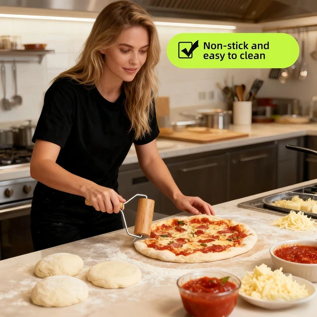 Alt view image 2 of 7 - Pizza Rolling Pin, Small Rolling Pin, Non-Stick Wooden Dough Roller for Pizza Cookie Dumpling Ideal Baking Tools