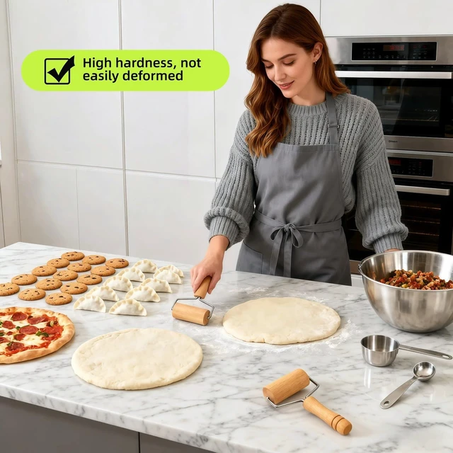 Alt view image 7 of 7 - Pizza Rolling Pin, Small Rolling Pin, Non-Stick Wooden Dough Roller for Pizza Cookie Dumpling Ideal Baking Tools
