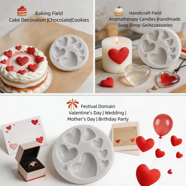 Alt view image 6 of 7 - Heart Silicone Molds, Mixed Size Silicone Candy Molds, Heart Shape for Chocolate, Cookie Decor, Pastry, Cake, Jelly, Pudding DIY Decorating 2PCS(Gray)