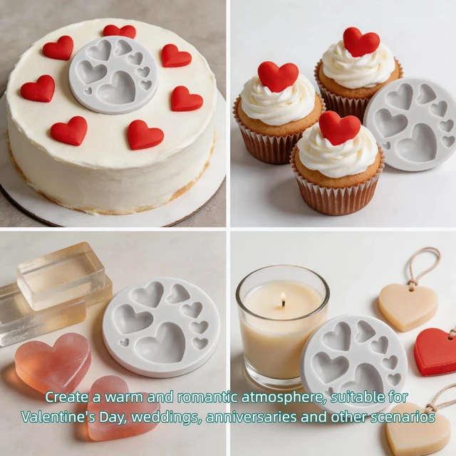 Alt view image 5 of 7 - Heart Silicone Molds, Mixed Size Silicone Candy Molds, Heart Shape for Chocolate, Cookie Decor, Pastry, Cake, Jelly, Pudding DIY Decorating 2PCS(Gray)