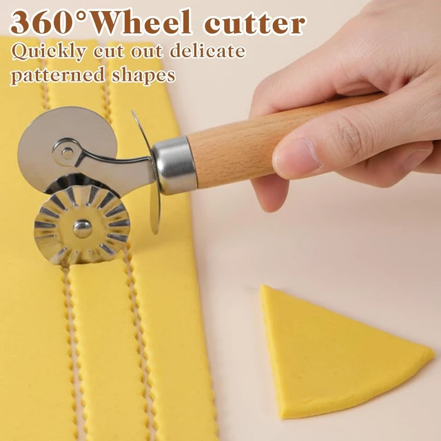 Alt view image 5 of 7 - Wheel Pastry Cutter with Premium Wooden Handle, Stainless Steel Dual-Head Ravioli & Pasta Cutter for Pizza, Cookies, and Pasta, Multipurpose Baking Tool for Kitchen