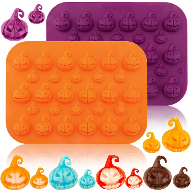 Main image of Halloween Silicone Chocolate Molds 2PCS Pumpkin Shape Baking Molds for Chocolate Jelly Soap Fondant Candy Candles Pastry Gummies Cake Decorating 28 cavities,Mediumes-Small Size,Purple,Pumpkin