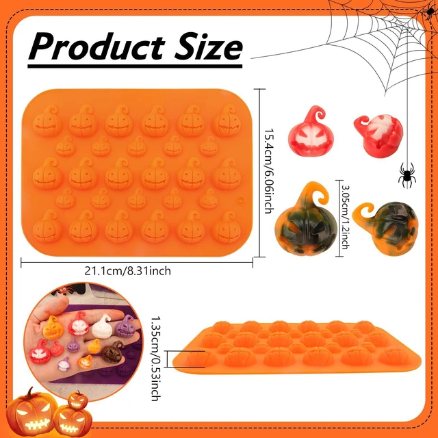Alt view image 2 of 7 - Halloween Silicone Chocolate Molds 2PCS Pumpkin Shape Baking Molds for Chocolate Jelly Soap Fondant Candy Candles Pastry Gummies Cake Decorating 28 cavities,Mediumes-Small Size,Purple,Pumpkin