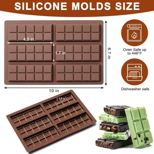 Alt view image 2 of 6 - Chocolate Bar MoldNon-Stick Chocolate Molds100% Food Grade Silicone Mold | DIY Chocolate Bar Mold, Chocolate Chip Mold for Dubai Pistachio Rod, Candy, Snacks,Knafeh Pistachio Rod and More(10 Snap)