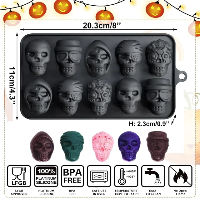 Alt view image 2 of 7 - Halloween Silicone Candy Molds, 2Pack Skull Chocolate Moulds Wax Melt Moulds for Making Chocolate,Cake,Pudding,Jelly,ice Cubes Halloween Party