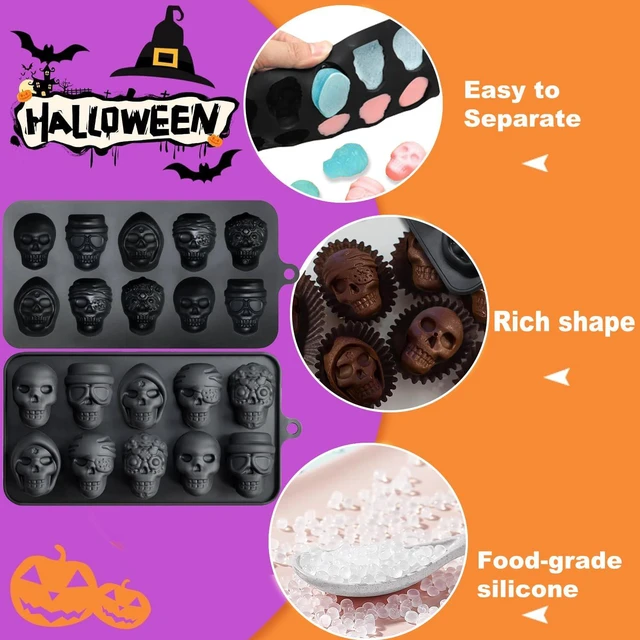 Alt view image 3 of 7 - Halloween Silicone Candy Molds, 2Pack Skull Chocolate Moulds Wax Melt Moulds for Making Chocolate,Cake,Pudding,Jelly,ice Cubes Halloween Party