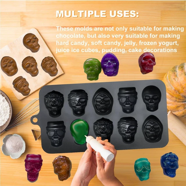 Alt view image 4 of 7 - Halloween Silicone Candy Molds, 2Pack Skull Chocolate Moulds Wax Melt Moulds for Making Chocolate,Cake,Pudding,Jelly,ice Cubes Halloween Party