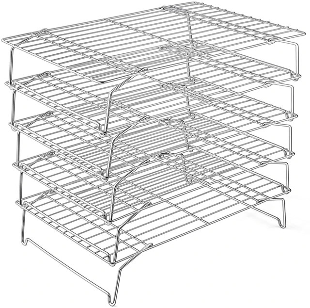Main image of 5-Tier Stainless Steel Cooling Rack, 16.5" x 11.4", Silver | Stackable Baking Cooking Racks for Cooling Roasting Grilling, Collapsible & Heavy Duty, Oven Safe & Easy Clean