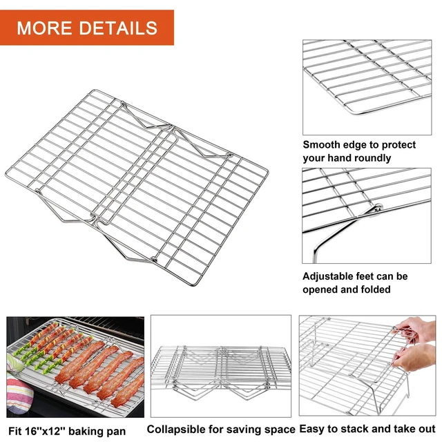 Alt view image 3 of 6 - 5-Tier Stainless Steel Cooling Rack, 16.5" x 11.4", Silver | Stackable Baking Cooking Racks for Cooling Roasting Grilling, Collapsible & Heavy Duty, Oven Safe & Easy Clean