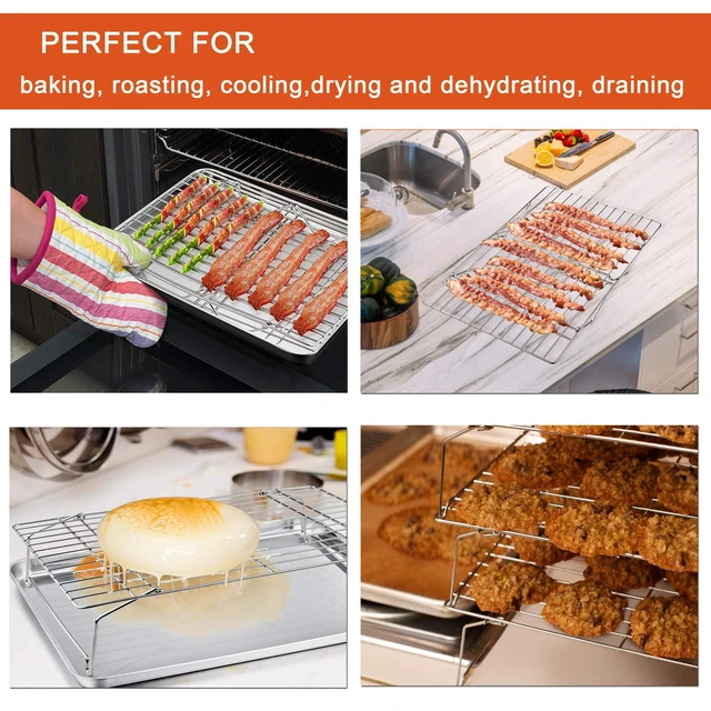 Alt view image 4 of 6 - 5-Tier Stainless Steel Cooling Rack, 16.5" x 11.4", Silver | Stackable Baking Cooking Racks for Cooling Roasting Grilling, Collapsible & Heavy Duty, Oven Safe & Easy Clean