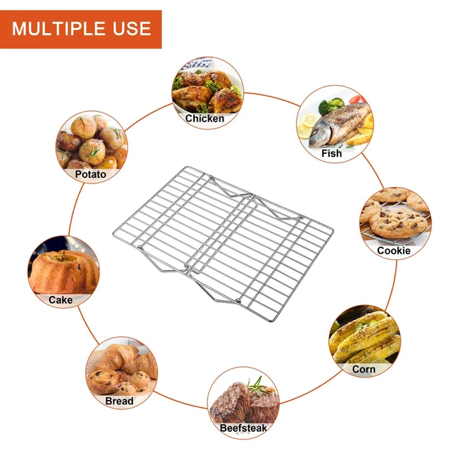 Alt view image 5 of 6 - 5-Tier Stainless Steel Cooling Rack, 16.5" x 11.4", Silver | Stackable Baking Cooking Racks for Cooling Roasting Grilling, Collapsible & Heavy Duty, Oven Safe & Easy Clean