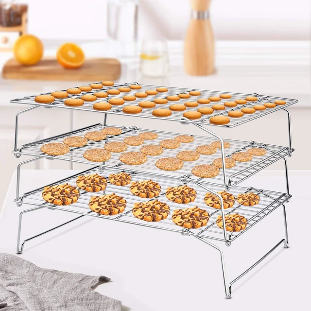 Alt view image 6 of 6 - 5-Tier Stainless Steel Cooling Rack, 16.5" x 11.4", Silver | Stackable Baking Cooking Racks for Cooling Roasting Grilling, Collapsible & Heavy Duty, Oven Safe & Easy Clean