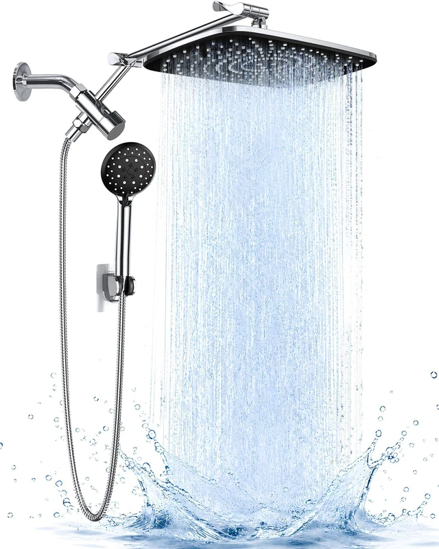 Main image of 11.8" High Pressure Shower Head with Handheld, Metal Core Fittings | Handheld Shower Heads with Multi Spray Modes, Rainfall Combo, Detachable Dual Shower, Bathroom Decor, Durable, Chrome Silver