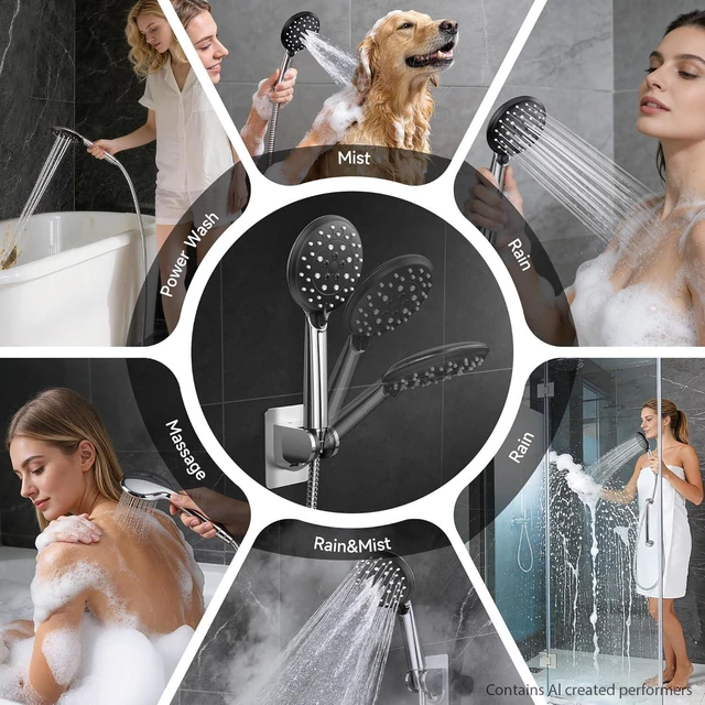 Alt view image 3 of 7 - 11.8" High Pressure Shower Head with Handheld, Metal Core Fittings | Handheld Shower Heads with Multi Spray Modes, Rainfall Combo, Detachable Dual Shower, Bathroom Decor, Durable, Chrome Silver