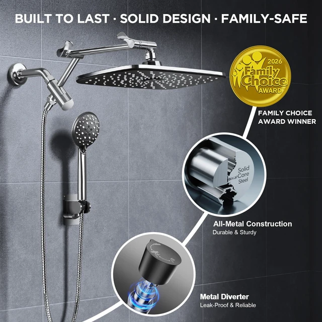 Alt view image 4 of 7 - 11.8" High Pressure Shower Head with Handheld, Metal Core Fittings | Handheld Shower Heads with Multi Spray Modes, Rainfall Combo, Detachable Dual Shower, Bathroom Decor, Durable, Chrome Silver