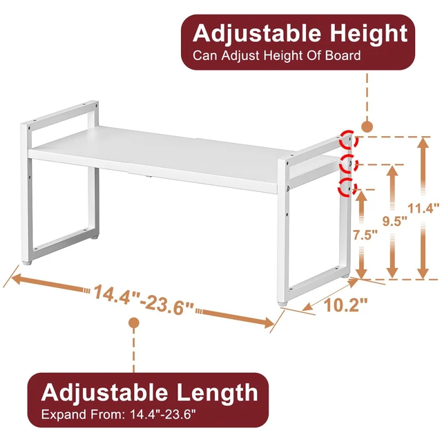 Alt view image 2 of 7 - Expandable Kitchen Storage Shelves,100LBS Heavy Duty Metal Shelving Unit For Pot Pans Appliance,Adjustable White Small Shelf Rack Organizer For Kitchen Countertop Under Cabinet Closet Garage Pantry