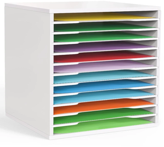 Main image of Scrapbook Paper Organizer for Sizes 12" x 12", 12 Tier Desk File Organizer with Adjustable Shelves, Stackable Scrapbook Paper Storage Cube for Home Office Classroom Paper Rack