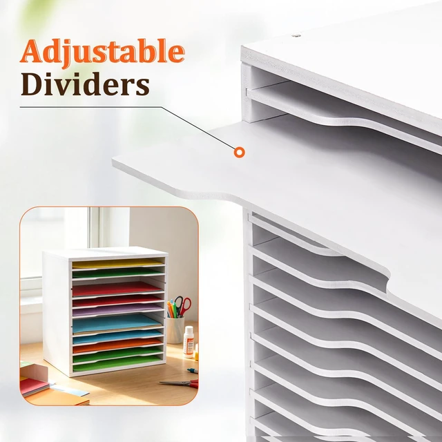 Alt view image 5 of 7 - Scrapbook Paper Organizer for Sizes 12" x 12", 12 Tier Desk File Organizer with Adjustable Shelves, Stackable Scrapbook Paper Storage Cube for Home Office Classroom Paper Rack