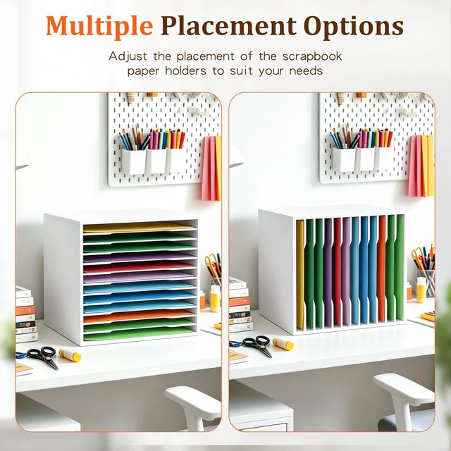 Alt view image 7 of 7 - Scrapbook Paper Organizer for Sizes 12" x 12", 12 Tier Desk File Organizer with Adjustable Shelves, Stackable Scrapbook Paper Storage Cube for Home Office Classroom Paper Rack