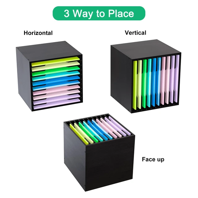 Alt view image 5 of 7 - Scrapbook Paper Storage Organizer for Craft Room, 12x12 Paper Storage Desk Shelf, 10 Slot Adjustable File Sorter for Office School Classroom, Black