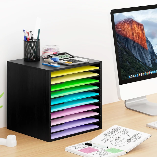 Alt view image 7 of 7 - Scrapbook Paper Storage Organizer for Craft Room, 12x12 Paper Storage Desk Shelf, 10 Slot Adjustable File Sorter for Office School Classroom, Black