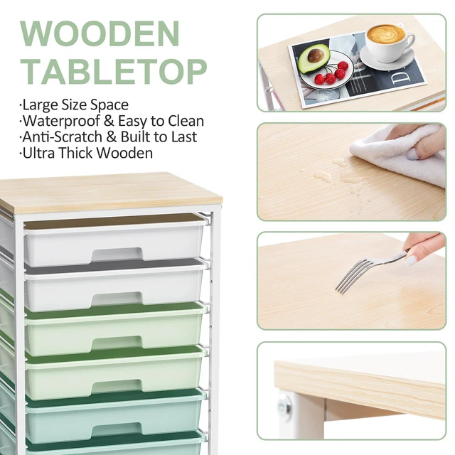 Alt view image 3 of 7 - Rolling Cart with Drawers,Craft Organizers and Storage, Green | Rolling Storage Cart with 8 Drawers and Wooden Tabletop for Living Room,Office,Classroom,Craft Room,Bedroom,Dorm