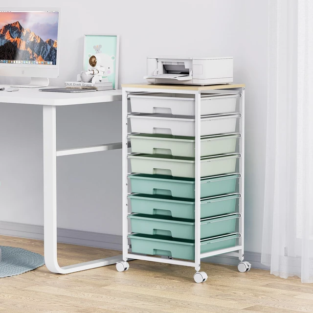 Alt view image 6 of 7 - Rolling Cart with Drawers,Craft Organizers and Storage, Green | Rolling Storage Cart with 8 Drawers and Wooden Tabletop for Living Room,Office,Classroom,Craft Room,Bedroom,Dorm