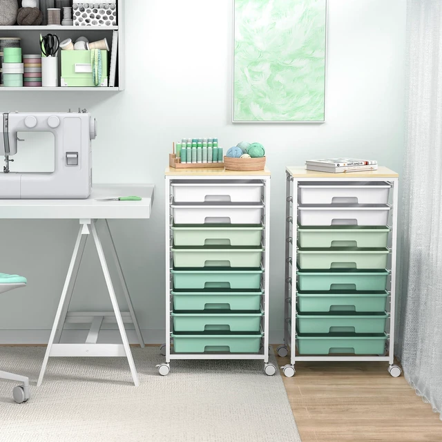 Alt view image 7 of 7 - Rolling Cart with Drawers,Craft Organizers and Storage, Green | Rolling Storage Cart with 8 Drawers and Wooden Tabletop for Living Room,Office,Classroom,Craft Room,Bedroom,Dorm