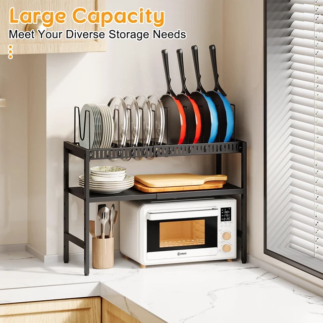 Alt view image 4 of 7 - 2-Tier Pots and Pans Organizer Under Cabinet,Expandable Pots Lid Organizers Inside Cabinet,Adjustable Metal Storage Shelves Organizer Rack with 10 Dividers For Kitchen Pantry Organization and Storage