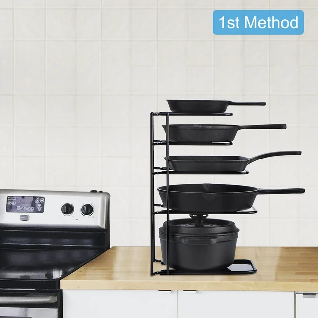 Alt view image 4 of 7 - Heavy Duty Pan Organizer,Storgae Rack for Cast Iron Skillets 2 Pack | 5 Tier Pot and Pan Organizer Rack for Cast Iron Skillets, Griddles, Sturdy Steel Construction, No Assembly Required, Black