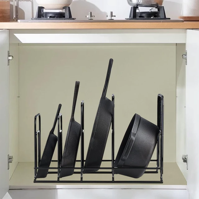 Alt view image 5 of 7 - Heavy Duty Pan Organizer,Storgae Rack for Cast Iron Skillets 2 Pack | 5 Tier Pot and Pan Organizer Rack for Cast Iron Skillets, Griddles, Sturdy Steel Construction, No Assembly Required, Black