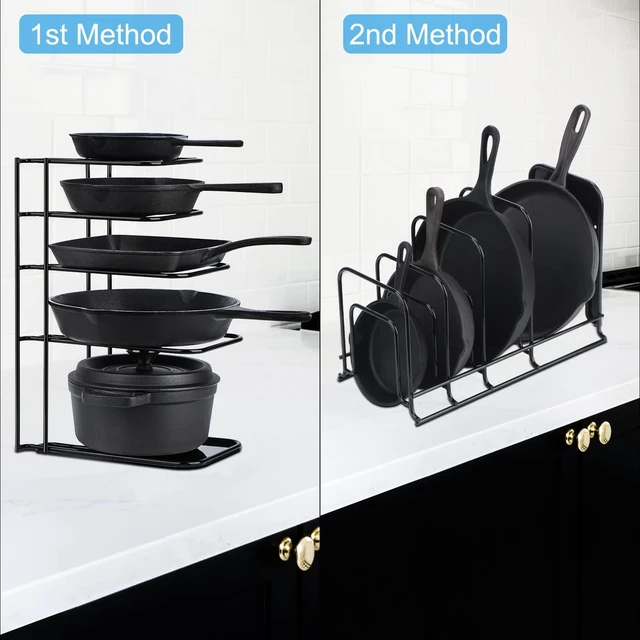 Alt view image 7 of 7 - Heavy Duty Pan Organizer,Storgae Rack for Cast Iron Skillets 2 Pack | 5 Tier Pot and Pan Organizer Rack for Cast Iron Skillets, Griddles, Sturdy Steel Construction, No Assembly Required, Black