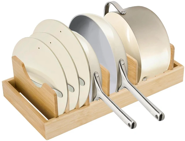 Main image of Pan Organizer Compatible with Caraway, Pots and Pans Organizer Under Cabinet, Bamboo Pot Lid Organizers with Adjustable Dividers, U-Shaped Lid Slots, Ideal for Kitchen Countertop and Cabinet Storage