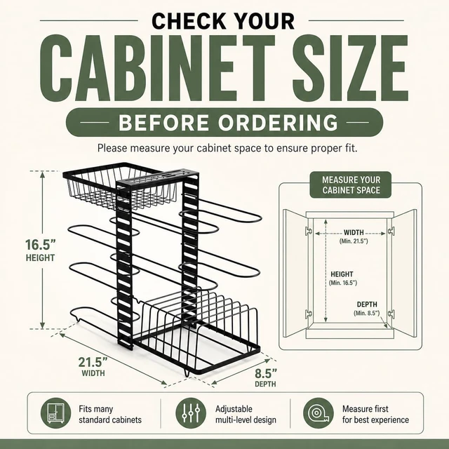 Alt view image 3 of 7 - 7-Tier Pots and Pans Organizer Under Cabinet - Cooking Pot Lid Organizer for Cabinet with Basket for Utensils, Lid Rack - Adjustable Vertical Holder Cookware Storage, Steel Pot Rack for Kitchen