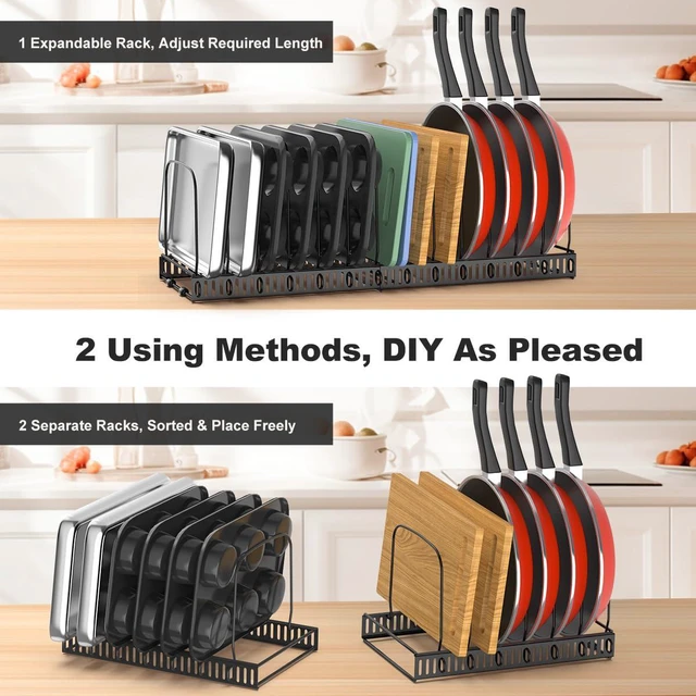 Alt view image 3 of 7 - 2 Pack Cutting Board and Baking Tray Cookie Sheet Organizer | 12"-23" Expandable, 14 Adjustable Dividers, Sturdy Metal Construction, Easy Assembly