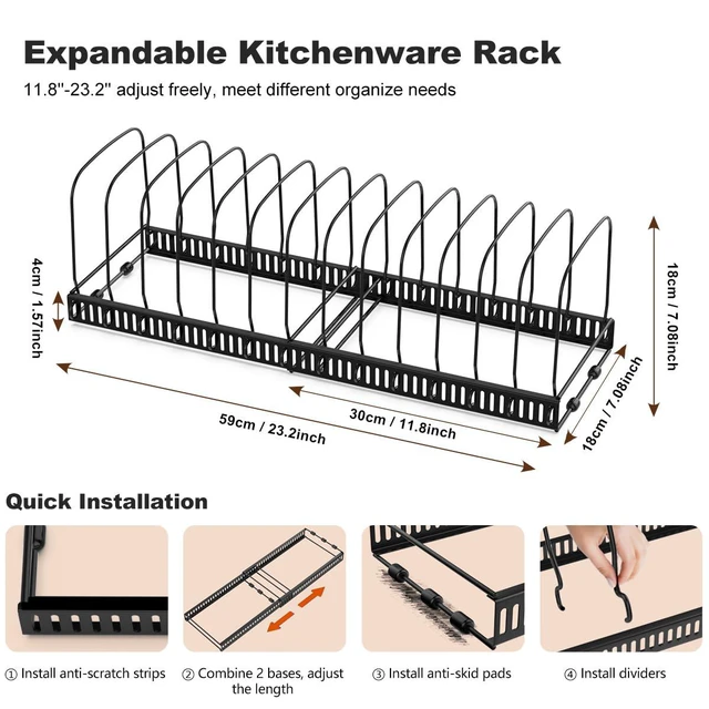 Alt view image 5 of 7 - 2 Pack Cutting Board and Baking Tray Cookie Sheet Organizer | 12"-23" Expandable, 14 Adjustable Dividers, Sturdy Metal Construction, Easy Assembly