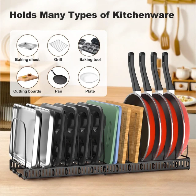 Alt view image 2 of 7 - 2 Pack Cutting Board and Baking Tray Cookie Sheet Organizer | 12"-23" Expandable, 14 Adjustable Dividers, Sturdy Metal Construction, Easy Assembly