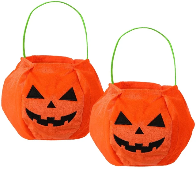 Main image of 2 PCS Halloween Pumpkin Trick or Treat Bags for Kids, Velvet Pumpkin Candy Holder Bucket Goodie Snack Basket Bag with Handles for Trick or Treating Halloween Party Favor Supplies