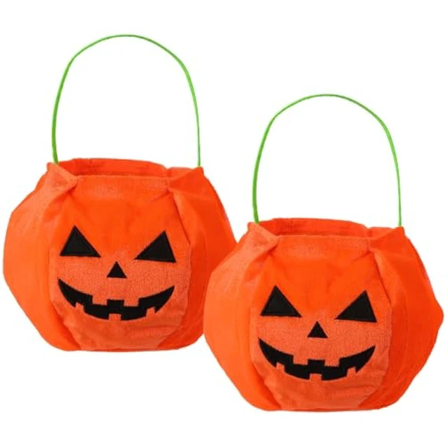 Alt view image 2 of 2 - 2 PCS Halloween Pumpkin Trick or Treat Bags for Kids, Velvet Pumpkin Candy Holder Bucket Goodie Snack Basket Bag with Handles for Trick or Treating Halloween Party Favor Supplies