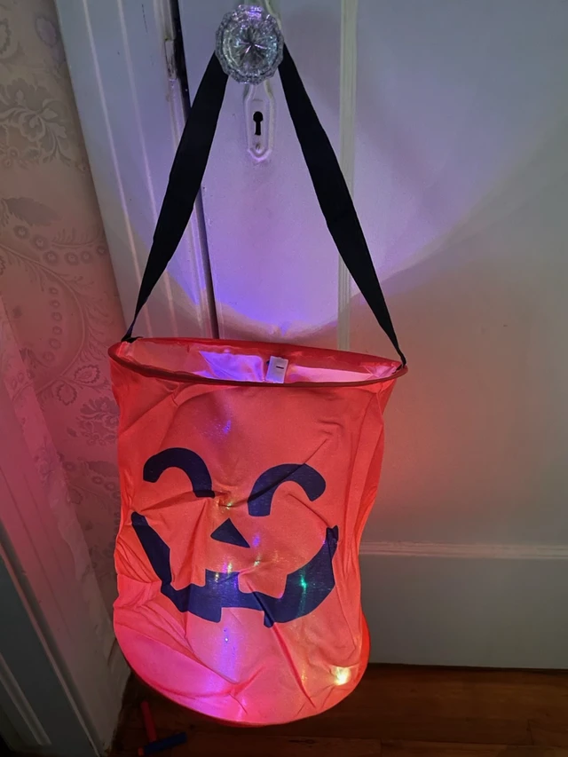 Alt view image 4 of 5 - 3 Pcs LED Light Halloween Candy Bags, Light Up Multipurpose Halloween Trick or Treat Bucket with Pumpkin Smile Face for Halloween Party Favors Goodie Bags,Orange