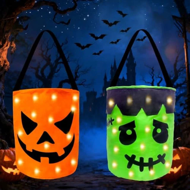 Alt view image 3 of 3 - 2pcs Halloween Treat Bag Orange Pumpkin Buckets with Light Reusable Goody Candy Bucket Bag for Trick or Treat Halloween Birthday Party Favor Supplies