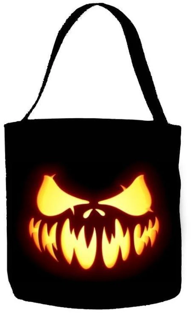 Main image of Halloween Trick or Treat Bucket Candy Bags Pumpkin Fire Creepy Face Large Portable Canvas Portable Canvas Black Handle Bags for Halloween Party Favors
