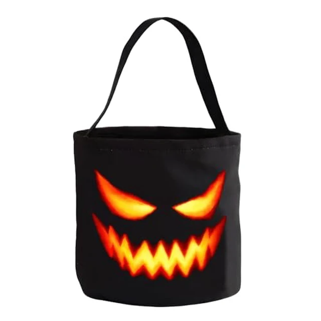 Alt view image 2 of 2 - Halloween Candy Bags Trick or Treat Bucket Scary Pumpkin Face Black NonWoven Large Portable Tote Bags Collapsible Candy Reusable Goody Bucket for Halloween Party Supplies Decoration
