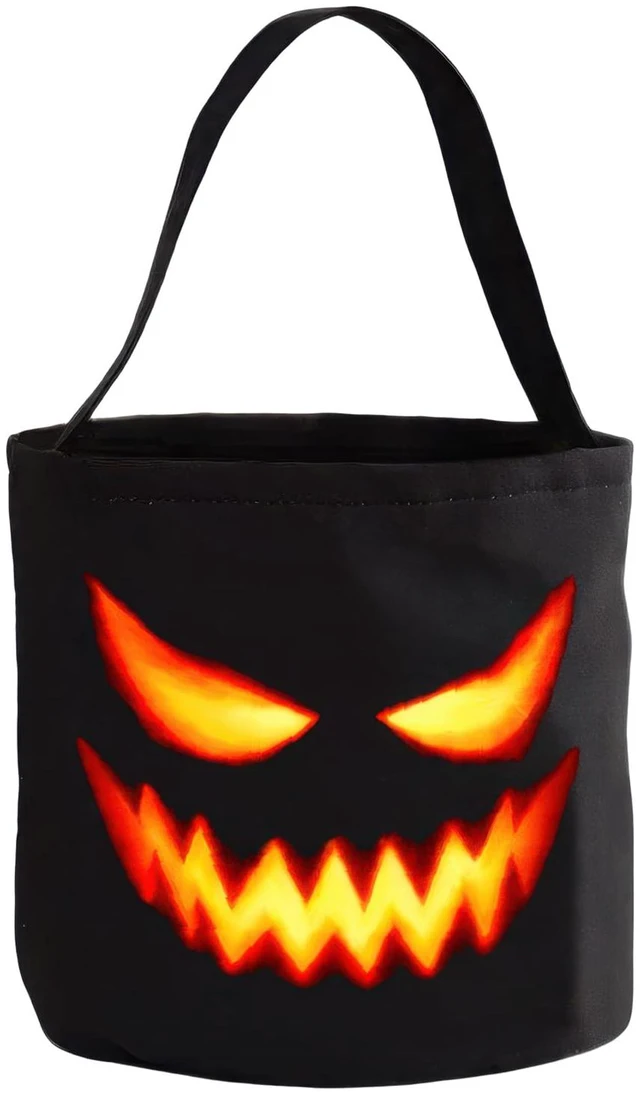 Main image of Halloween Candy Bags Trick or Treat Bucket Scary Pumpkin Face Black NonWoven Large Portable Tote Bags Collapsible Candy Reusable Goody Bucket for Halloween Party Supplies Decoration