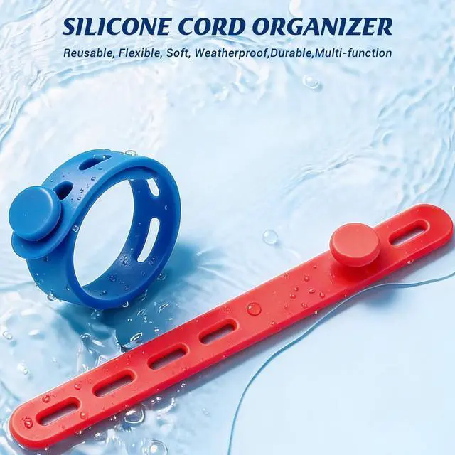 Alt view image 2 of 6 - 24 Pack Silicone Cable Ties, Cord Wrap for Home Office Travel Organizer | reusable, durable, adjustable, waterproof, elastic wire straps, multipurpose desk organization charger cord management holder