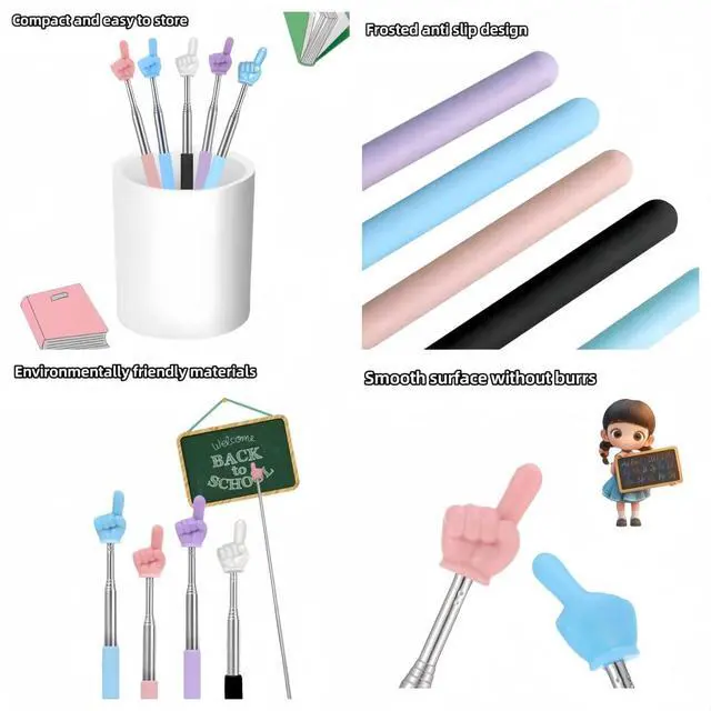Alt view image 3 of 6 - Pointer Finger Stick Extendable, Hand Pointer for Teachers with Telescoping, Retractable Design Pointing Stick, Classroom Must-Have Supplies for Elementary