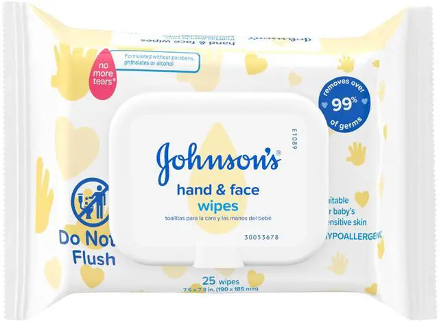Main image of Disposable Hand & Face Cleansing Wipes, 25 ct | Pre-Moistened Wipes Gently Remove 99% of Germs & Dirt from Delicate Skin, No Added Parabens & Alcohol, Hypoallergenic