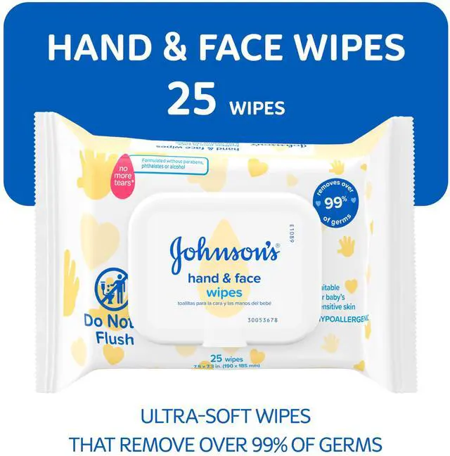 Alt view image 2 of 7 - Disposable Hand & Face Cleansing Wipes, 25 ct | Pre-Moistened Wipes Gently Remove 99% of Germs & Dirt from Delicate Skin, No Added Parabens & Alcohol, Hypoallergenic