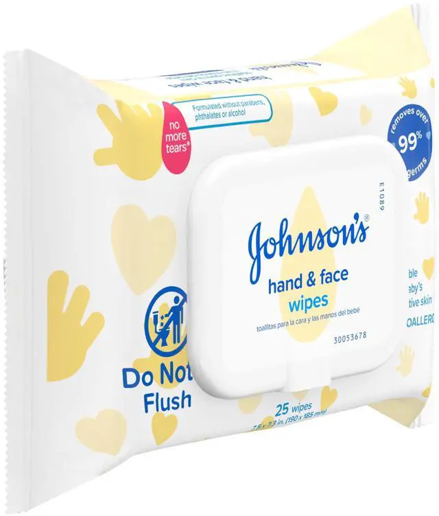 Alt view image 3 of 7 - Disposable Hand & Face Cleansing Wipes, 25 ct | Pre-Moistened Wipes Gently Remove 99% of Germs & Dirt from Delicate Skin, No Added Parabens & Alcohol, Hypoallergenic